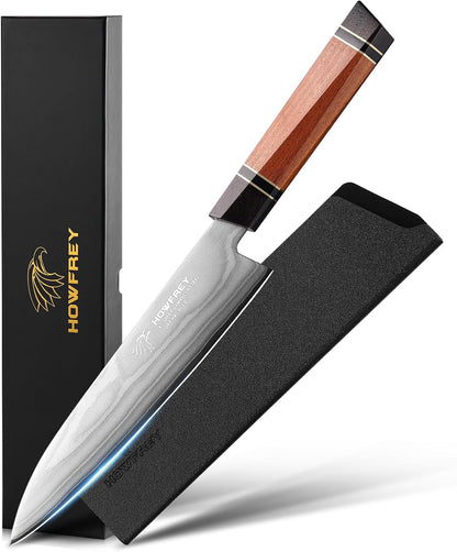 Damascus Chef Knife 8 Inch, 67-Layer Japanese Kitchen Knives Sharp VG-10 High Carbon Stainless Steel with Ergonomic Pakkawood Handles, Elegant Gift Box Packaging for Home and Kitchen