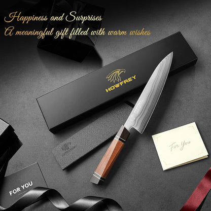 Damascus Chef Knife 8 Inch, 67-Layer Japanese Kitchen Knives Sharp VG-10 High Carbon Stainless Steel with Ergonomic Pakkawood Handles, Elegant Gift Box Packaging for Home and Kitchen