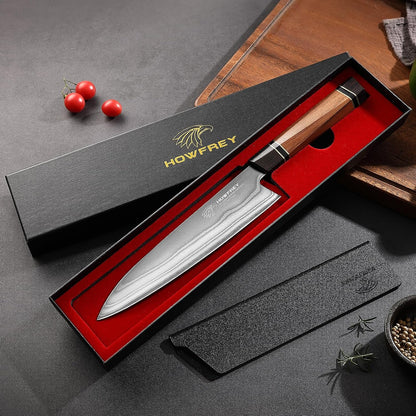 Damascus Chef Knife 8 Inch, 67-Layer Japanese Kitchen Knives Sharp VG-10 High Carbon Stainless Steel with Ergonomic Pakkawood Handles, Elegant Gift Box Packaging for Home and Kitchen
