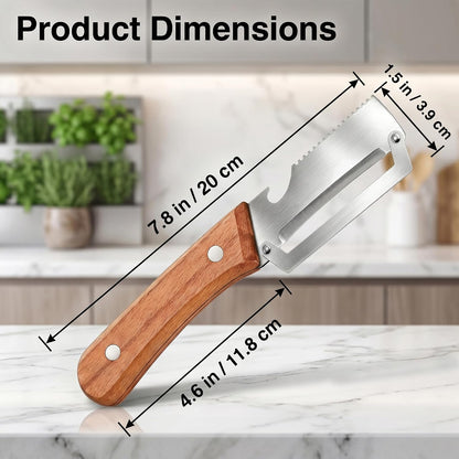 Vegetable Peeler, Potato Paring Knife, Multifunctional Stainless Steel Apple Peeler for Kitchen Use, 2-in-1 Fruit Tool with Sharp Blade, Ergonomic Wooden Handle & Bottle Opener (Pro-1PCS)