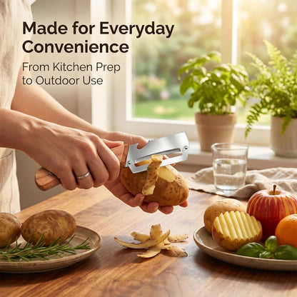 Vegetable Peeler, Potato Paring Knife, Multifunctional Stainless Steel Apple Peeler for Kitchen Use, 2-in-1 Fruit Tool with Sharp Blade, Ergonomic Wooden Handle & Bottle Opener (Pro-1PCS)