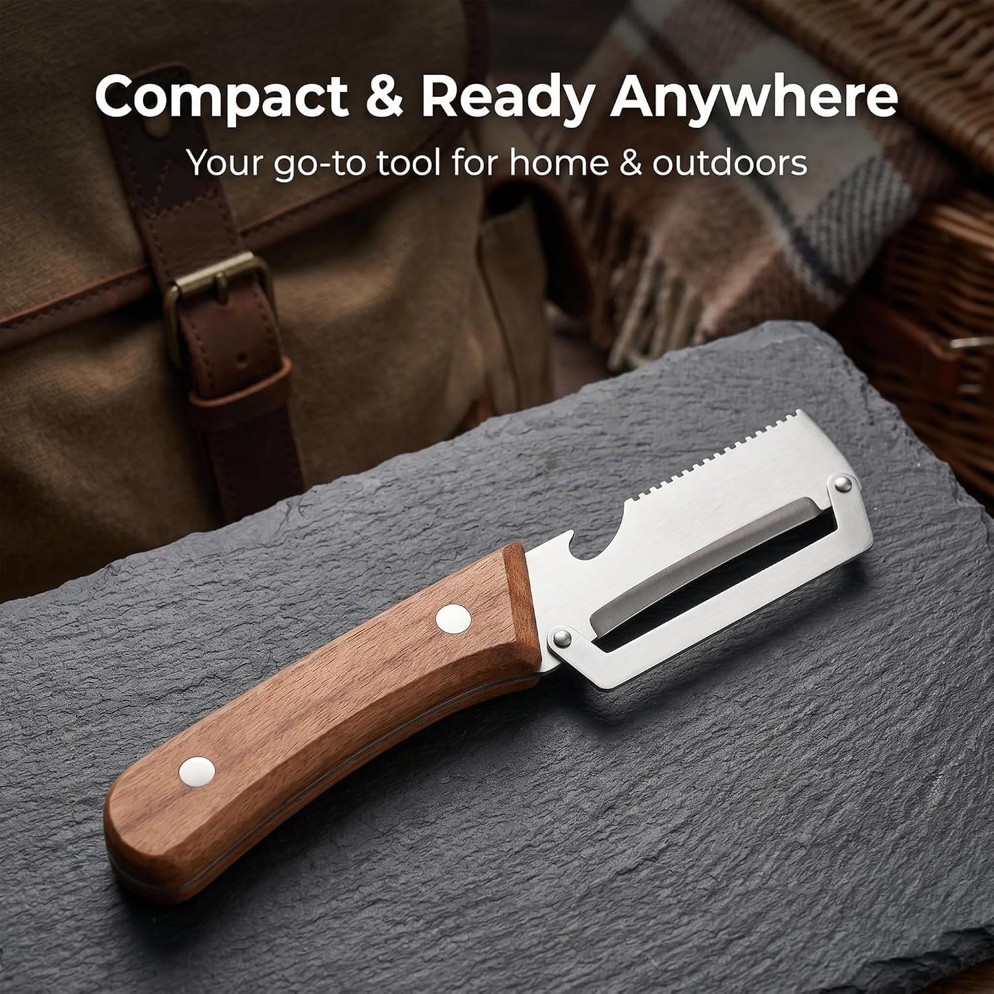 Vegetable Peeler, Potato Paring Knife, Multifunctional Stainless Steel Apple Peeler for Kitchen Use, 2-in-1 Fruit Tool with Sharp Blade, Ergonomic Wooden Handle & Bottle Opener (Pro-1PCS)