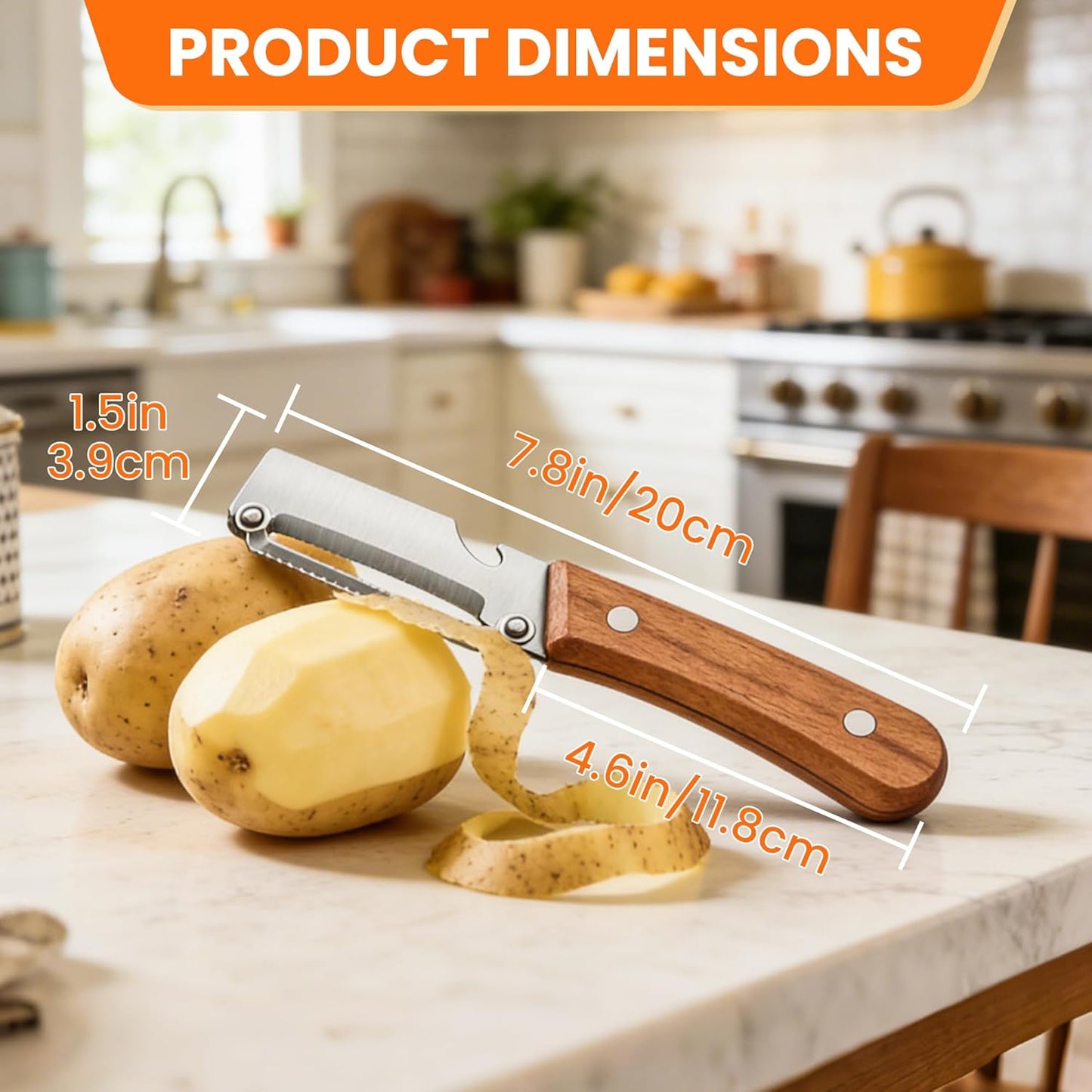 Vegetable Peeler, Potato Paring Knife, Multifunctional Stainless Steel Apple Peeler for Kitchen Use, 2-in-1 Fruit Tool with Sharp Blade, Ergonomic Wooden Handle & Bottle Opener (Pro-1PCS)