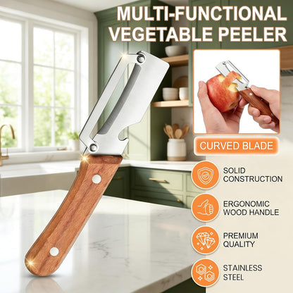 Vegetable Peeler, Potato Paring Knife, Multifunctional Stainless Steel Apple Peeler for Kitchen Use, 2-in-1 Fruit Tool with Sharp Blade, Ergonomic Wooden Handle & Bottle Opener (Pro-1PCS)