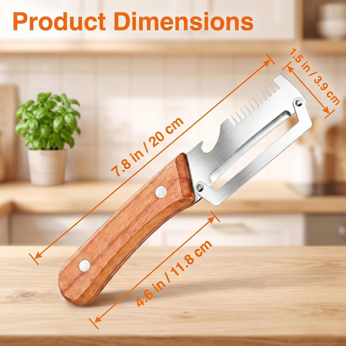 Vegetable Peeler, Potato Paring Knife, Multifunctional Stainless Steel Apple Peeler for Kitchen Use, 2-in-1 Fruit Tool with Sharp Blade, Ergonomic Wooden Handle & Bottle Opener (Pro-1PCS)