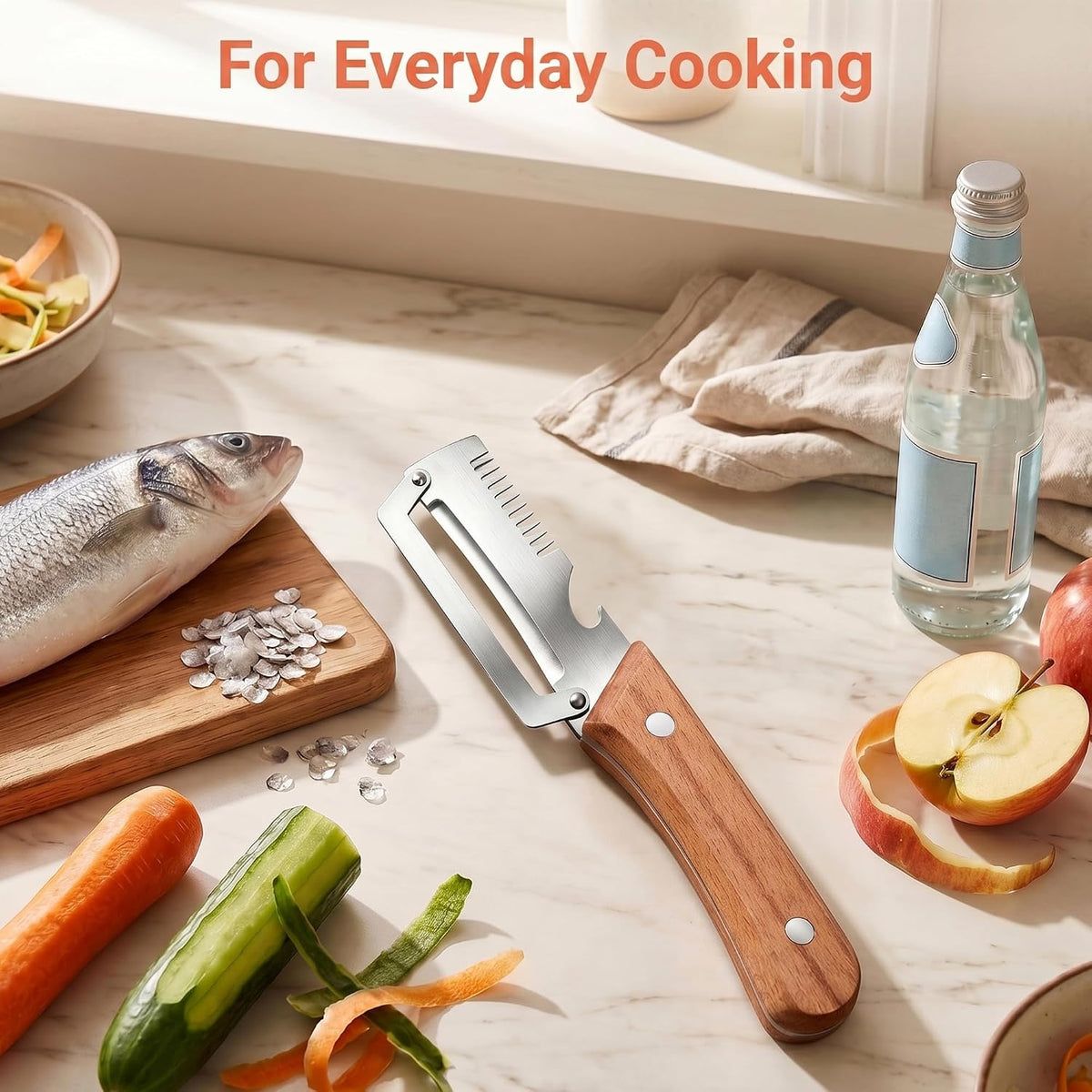 Vegetable Peeler, Potato Paring Knife, Multifunctional Stainless Steel Apple Peeler for Kitchen Use, 2-in-1 Fruit Tool with Sharp Blade, Ergonomic Wooden Handle & Bottle Opener (Pro-1PCS)