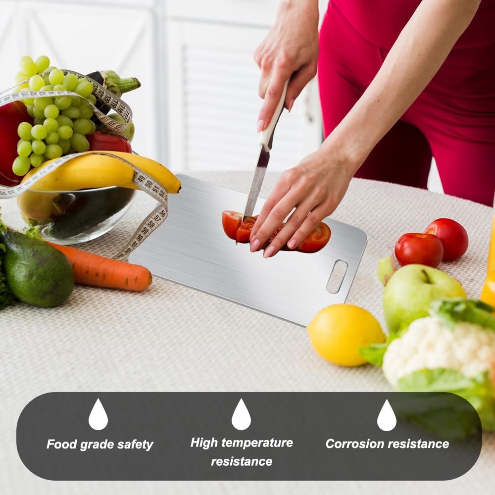 Titanium Cutting Board Set of 3 for Kitchen, Stainless Steel Double-Sided Food-Grade Cutting Boards for Meat Cheese Vegetable Fruit (S M L)