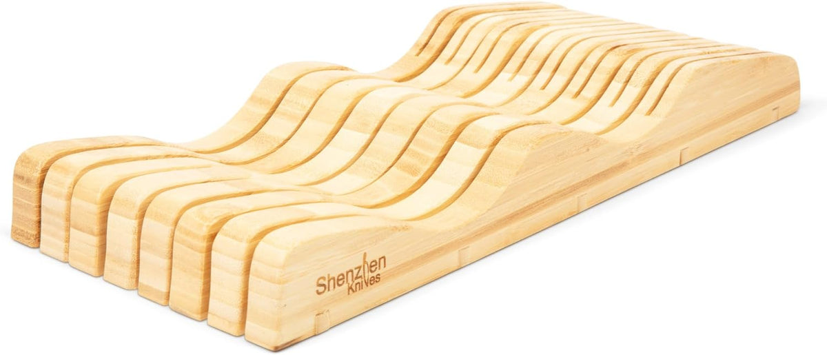 Bamboo In-Drawer Knife Block – 15 Slot, Holds 12-15 Knives | Bamboo Construction, 15 Knife Slots, Fits 12-15 Knives, X-Large, For Kitchen Drawers, Cutlery Tray Organizer