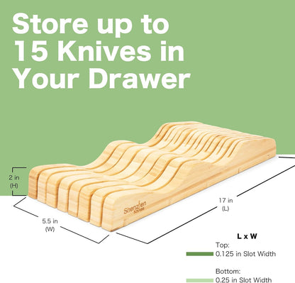 Bamboo In-Drawer Knife Block – 15 Slot, Holds 12-15 Knives | Bamboo Construction, 15 Knife Slots, Fits 12-15 Knives, X-Large, For Kitchen Drawers, Cutlery Tray Organizer