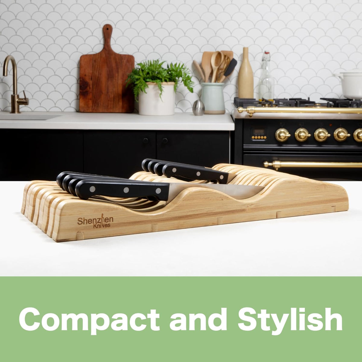 Bamboo In-Drawer Knife Block – 15 Slot, Holds 12-15 Knives | Bamboo Construction, 15 Knife Slots, Fits 12-15 Knives, X-Large, For Kitchen Drawers, Cutlery Tray Organizer