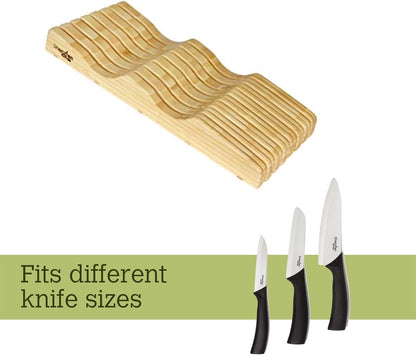 Bamboo In-Drawer Knife Block – 15 Slot, Holds 12-15 Knives | Bamboo Construction, 15 Knife Slots, Fits 12-15 Knives, X-Large, For Kitchen Drawers, Cutlery Tray Organizer
