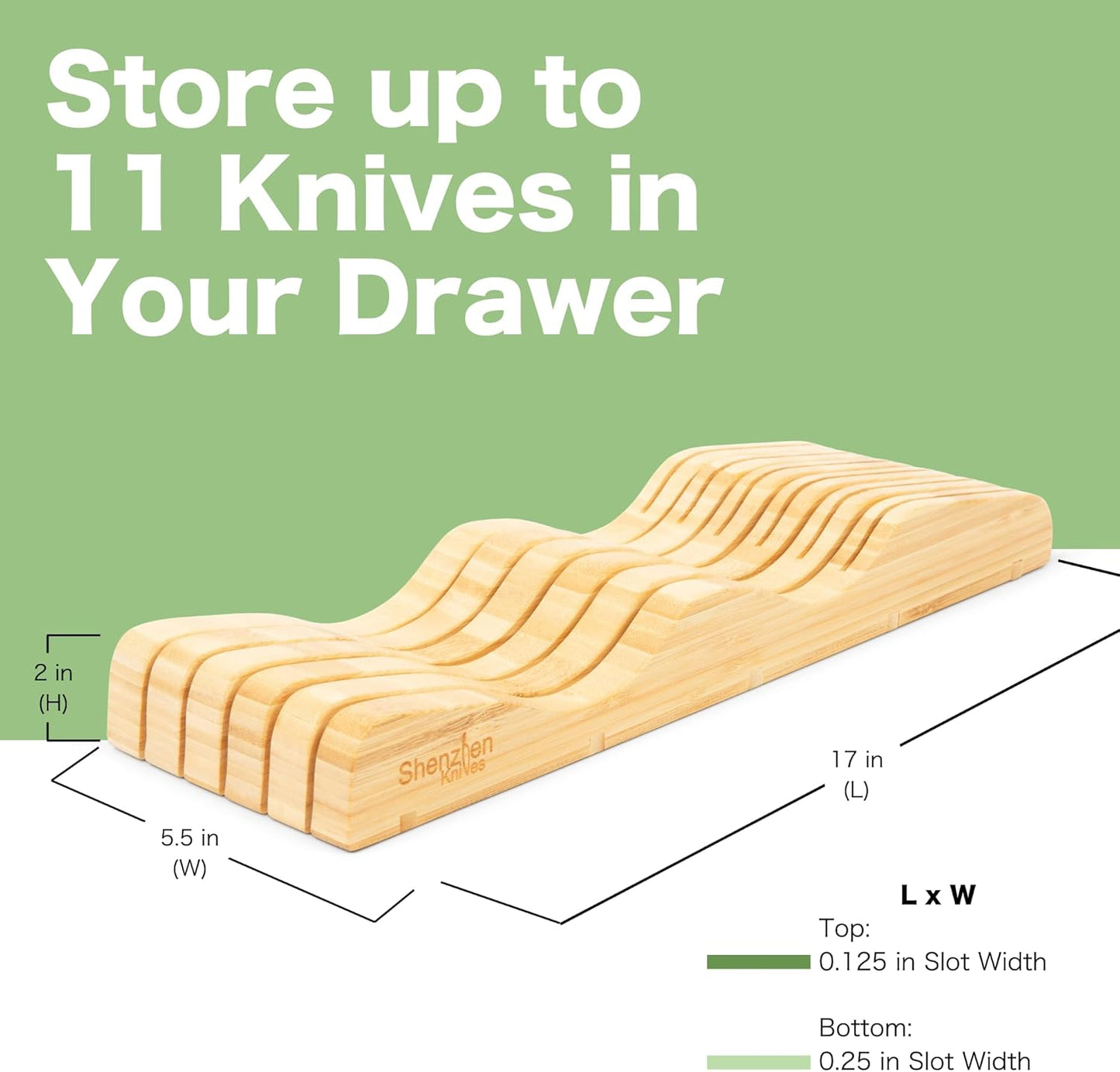 Bamboo In-Drawer Knife Block – 15 Slot, Holds 12-15 Knives | Bamboo Construction, 15 Knife Slots, Fits 12-15 Knives, X-Large, For Kitchen Drawers, Cutlery Tray Organizer
