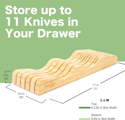 Bamboo In-Drawer Knife Block – 15 Slot, Holds 12-15 Knives | Bamboo Construction, 15 Knife Slots, Fits 12-15 Knives, X-Large, For Kitchen Drawers, Cutlery Tray Organizer