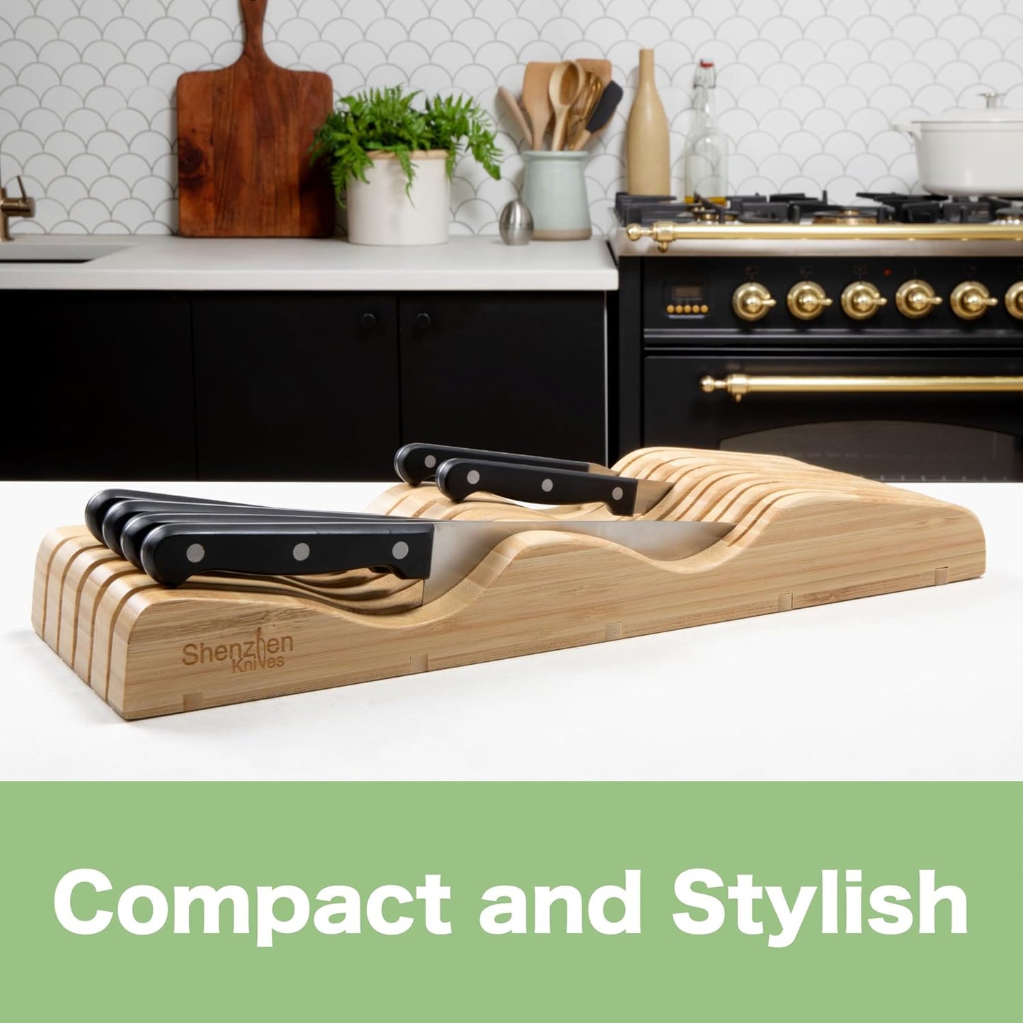 Bamboo In-Drawer Knife Block – 15 Slot, Holds 12-15 Knives | Bamboo Construction, 15 Knife Slots, Fits 12-15 Knives, X-Large, For Kitchen Drawers, Cutlery Tray Organizer