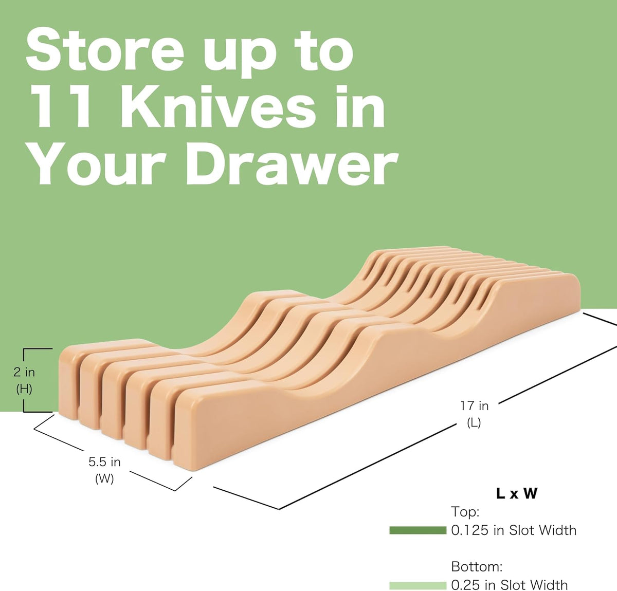 Bamboo In-Drawer Knife Block – 15 Slot, Holds 12-15 Knives | Bamboo Construction, 15 Knife Slots, Fits 12-15 Knives, X-Large, For Kitchen Drawers, Cutlery Tray Organizer