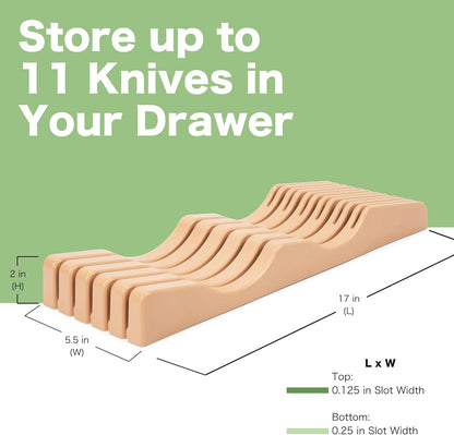 Bamboo In-Drawer Knife Block – 15 Slot, Holds 12-15 Knives | Bamboo Construction, 15 Knife Slots, Fits 12-15 Knives, X-Large, For Kitchen Drawers, Cutlery Tray Organizer