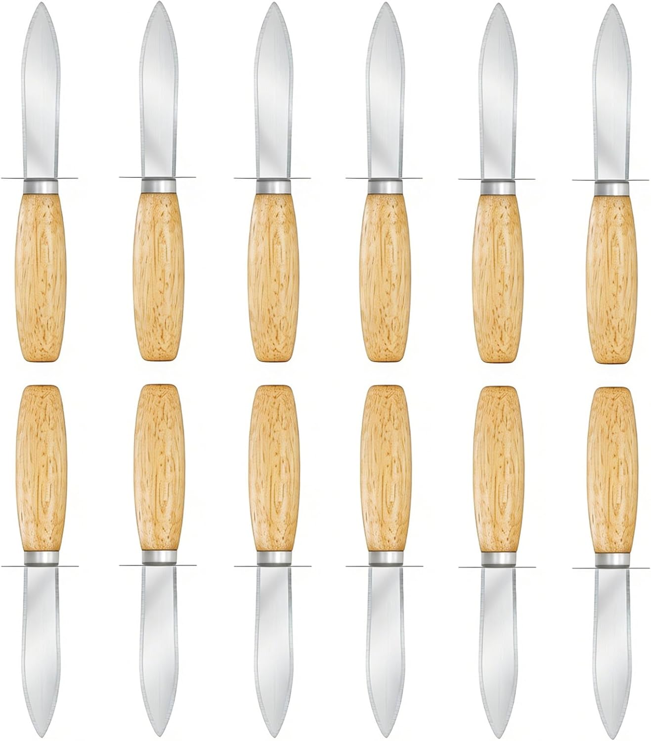 Oyster Shucking Knife, 12 Pack Oyster Shucker With Comfort Wood-Handle for All Kinds of Shells & Oysters, Durable Oyster Shucker Tools for Home & Restaurant Use