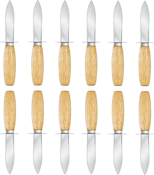 Oyster Shucking Knife, 12 Pack Oyster Shucker With Comfort Wood-Handle for All Kinds of Shells & Oysters, Durable Oyster Shucker Tools for Home & Restaurant Use