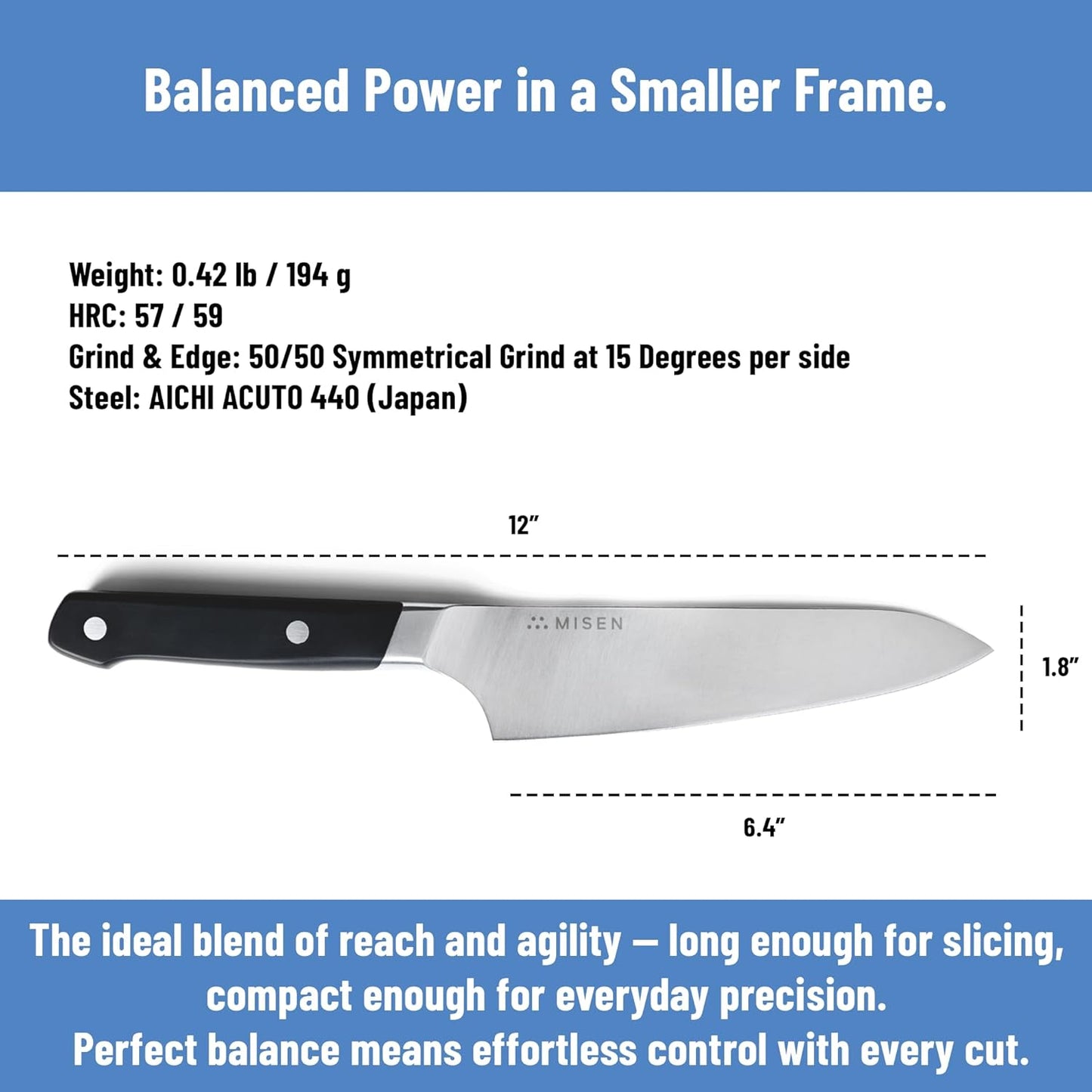 6.5-Inch Gyuto Knife – AICHI ACUTO440 High-Carbon Stainless Steel, Rust-Proof Japanese Chef’s Knife, Ergonomic Rounded Spine for Precision & All-Purpose Use - Black