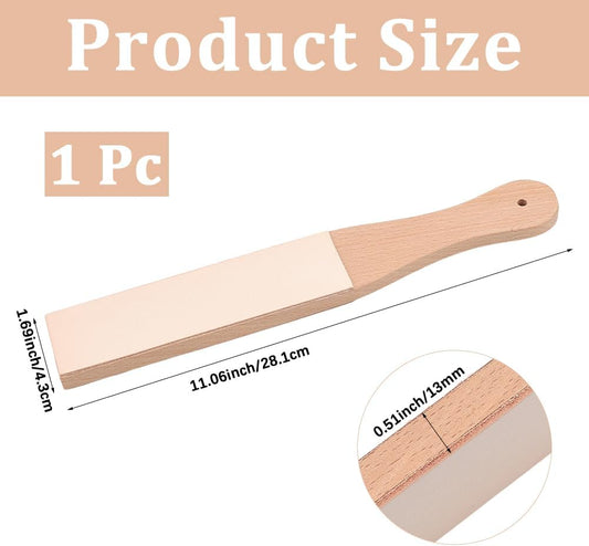11.06 x 1.69 Inch Double-Sided Beech Wood Leather Strop for Knife Sharpening Small Leather Honing Stropping Sharpener with Ergonomic Handle Block Polishing Woodcarving Tool for Handwork