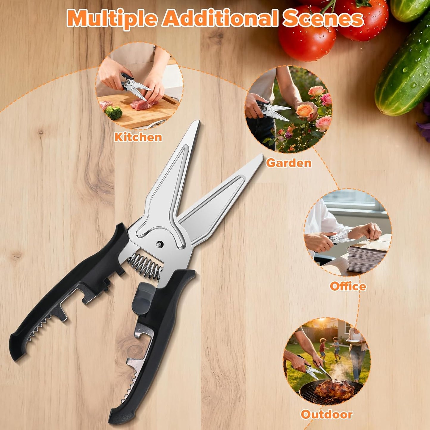 Kitchen Scissors All Purpose for Food | Kitchen Shears Heavy Duty Poultry Shears, Stainless Steel Cooking Meat Cutting Scissors with Magnetic Holder & Safety Lock