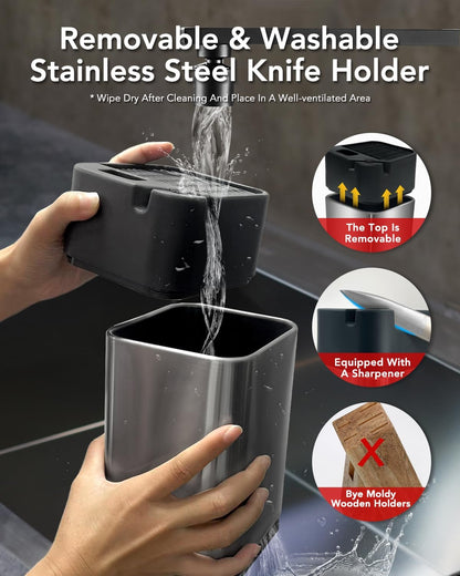 Stainless Knife Set, Kitchen Chef Knife Sets with Block | Professional Chef Knife Set, Kitchen Knives with Built-in Sharpener, Heavy-Duty for Meat Bone Vegetable and Fruit Cutting