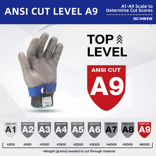 SlicePro ANSI A9 Cut Resistant Glove PR1706, Stainless Steel Mesh Metal Glove, Food Grade for Kitchen Cooking, Butcher Meat Cutting, Oyster Shucking, Mandoline, (XL, 1 PCS)