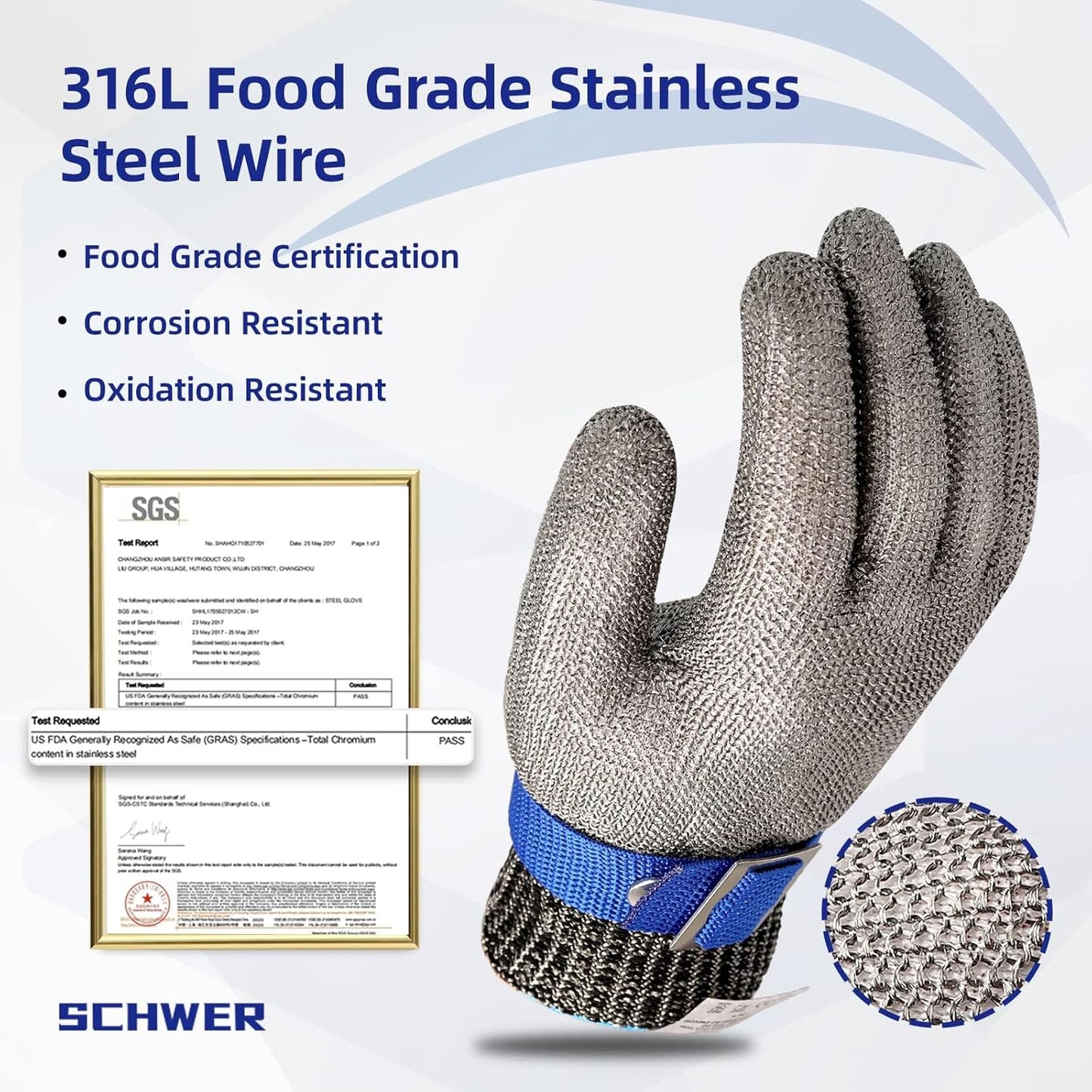 SlicePro ANSI A9 Cut Resistant Glove PR1706, Stainless Steel Mesh Metal Glove, Food Grade for Kitchen Cooking, Butcher Meat Cutting, Oyster Shucking, Mandoline, (XL, 1 PCS)
