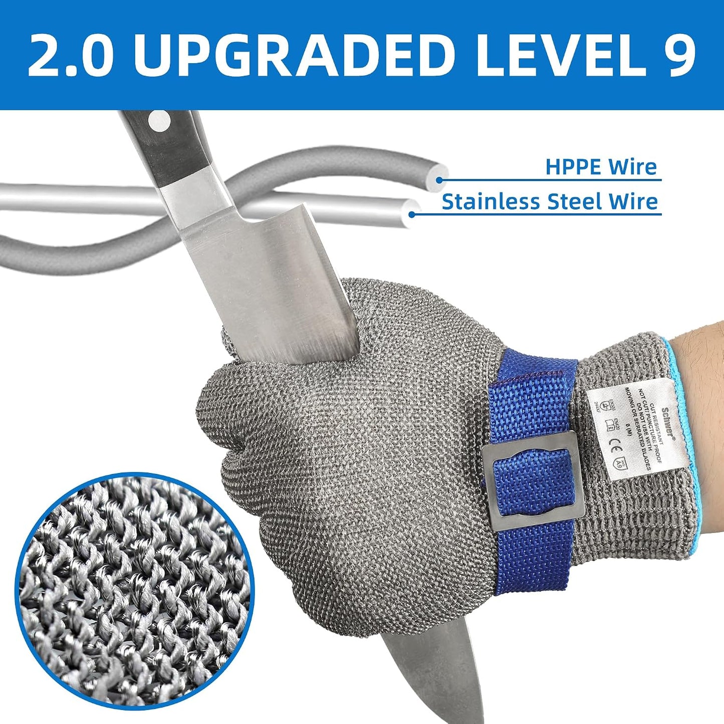 SlicePro ANSI A9 Cut Resistant Glove PR1706, Stainless Steel Mesh Metal Glove, Food Grade for Kitchen Cooking, Butcher Meat Cutting, Oyster Shucking, Mandoline, (XL, 1 PCS)