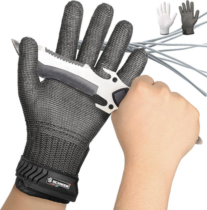SlicePro ANSI A9 Cut Resistant Glove PR1706, Stainless Steel Mesh Metal Glove, Food Grade for Kitchen Cooking, Butcher Meat Cutting, Oyster Shucking, Mandoline, (XL, 1 PCS)