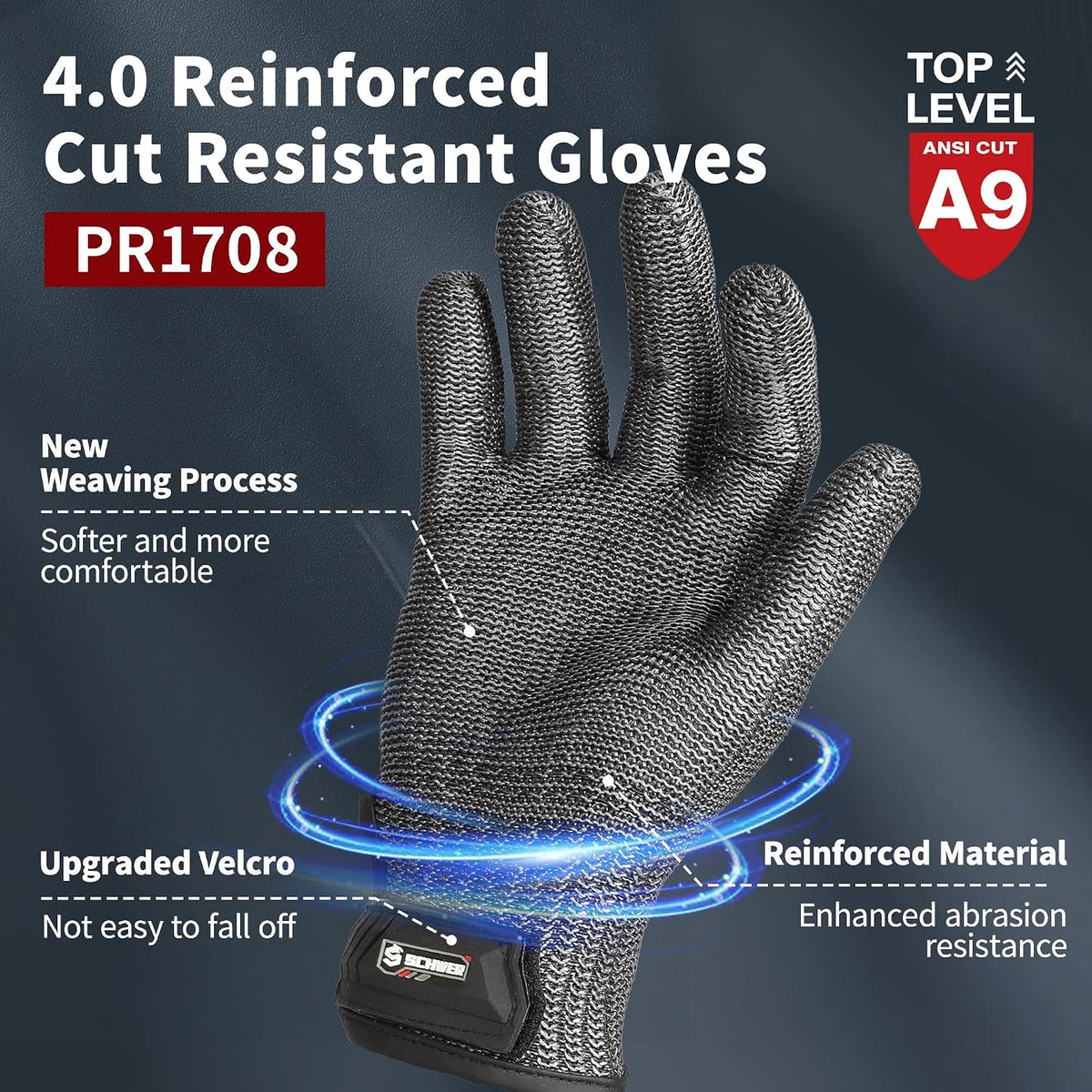 SlicePro ANSI A9 Cut Resistant Glove PR1706, Stainless Steel Mesh Metal Glove, Food Grade for Kitchen Cooking, Butcher Meat Cutting, Oyster Shucking, Mandoline, (XL, 1 PCS)