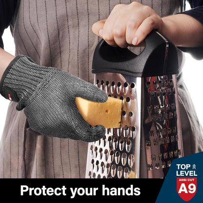 SlicePro ANSI A9 Cut Resistant Glove PR1706, Stainless Steel Mesh Metal Glove, Food Grade for Kitchen Cooking, Butcher Meat Cutting, Oyster Shucking, Mandoline, (XL, 1 PCS)