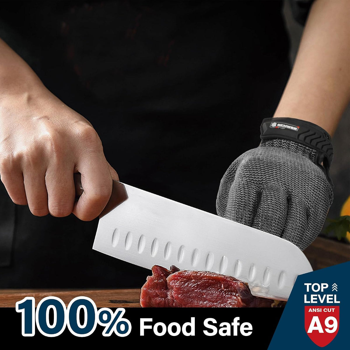 SlicePro ANSI A9 Cut Resistant Glove PR1706, Stainless Steel Mesh Metal Glove, Food Grade for Kitchen Cooking, Butcher Meat Cutting, Oyster Shucking, Mandoline, (XL, 1 PCS)