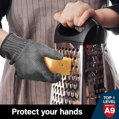 SlicePro ANSI A9 Cut Resistant Glove PR1706, Stainless Steel Mesh Metal Glove, Food Grade for Kitchen Cooking, Butcher Meat Cutting, Oyster Shucking, Mandoline, (XL, 1 PCS)