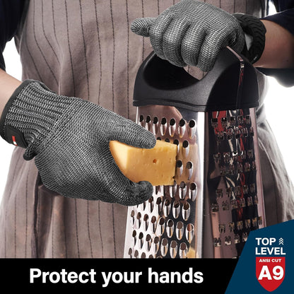 SlicePro ANSI A9 Cut Resistant Glove PR1706, Stainless Steel Mesh Metal Glove, Food Grade for Kitchen Cooking, Butcher Meat Cutting, Oyster Shucking, Mandoline, (XL, 1 PCS)