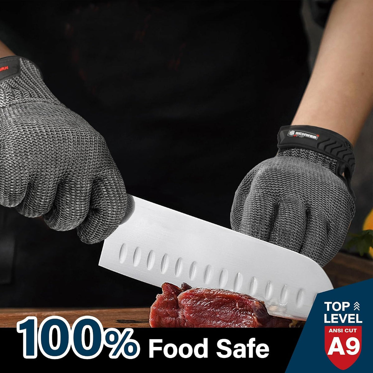 SlicePro ANSI A9 Cut Resistant Glove PR1706, Stainless Steel Mesh Metal Glove, Food Grade for Kitchen Cooking, Butcher Meat Cutting, Oyster Shucking, Mandoline, (XL, 1 PCS)