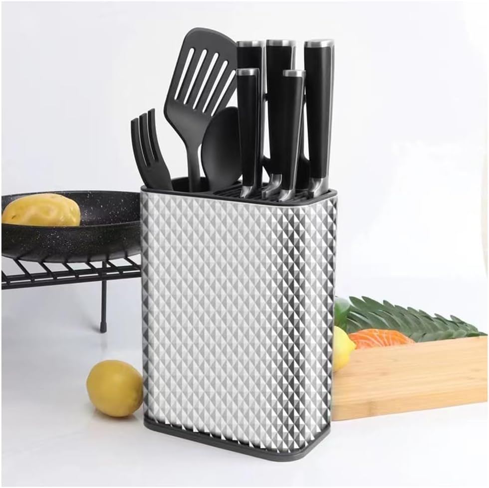 Universal Knife Block, Knife Holder Without Knives, Knife Storage Block for Knives, with Slots for Scissors and Sharpening Rod,for Kitchen Counter