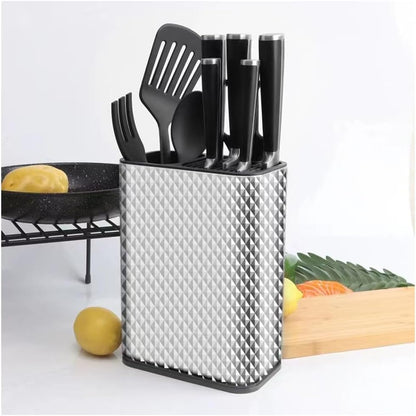 Universal Knife Block, Knife Holder Without Knives, Knife Storage Block for Knives, with Slots for Scissors and Sharpening Rod,for Kitchen Counter