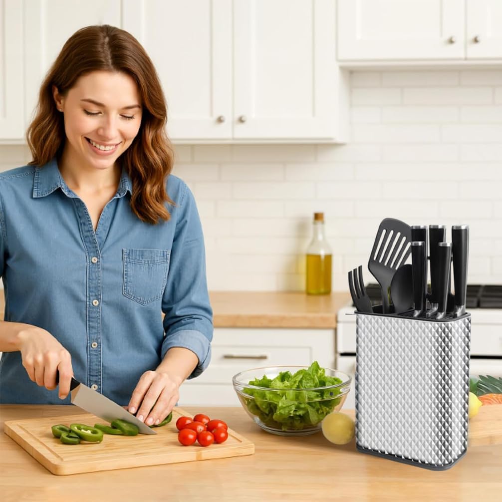 Universal Knife Block, Knife Holder Without Knives, Knife Storage Block for Knives, with Slots for Scissors and Sharpening Rod,for Kitchen Counter