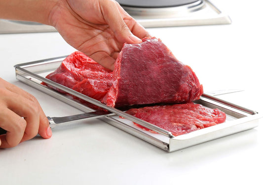 Advanced Beef Jerky Slicer Kit- 100% Precision Uniform Slices Guaranteed - Adjustable Thickness Dishwasher Safe Beef Jerky Cutting Board & 10" Meat Slicing Knife Deliver Gorgeous Jerky Maker Slices