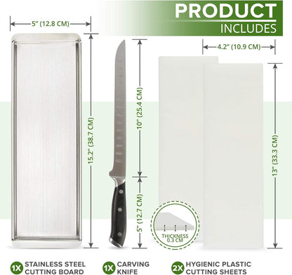 Advanced Beef Jerky Slicer Kit- 100% Precision Uniform Slices Guaranteed - Adjustable Thickness Dishwasher Safe Beef Jerky Cutting Board & 10" Meat Slicing Knife Deliver Gorgeous Jerky Maker Slices