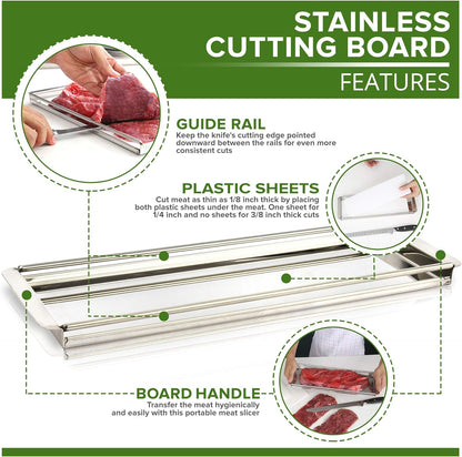 Advanced Beef Jerky Slicer Kit- 100% Precision Uniform Slices Guaranteed - Adjustable Thickness Dishwasher Safe Beef Jerky Cutting Board & 10" Meat Slicing Knife Deliver Gorgeous Jerky Maker Slices