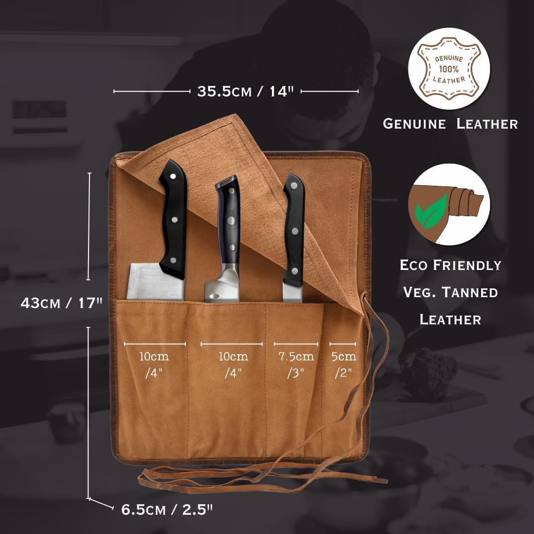 Knife Roll Bag Professional Chef Knife Case, Durable Knife Sheath Holder, Cooks & Culinary Tools Carrying Storage, Portable Knife Wrap - 4 Slots