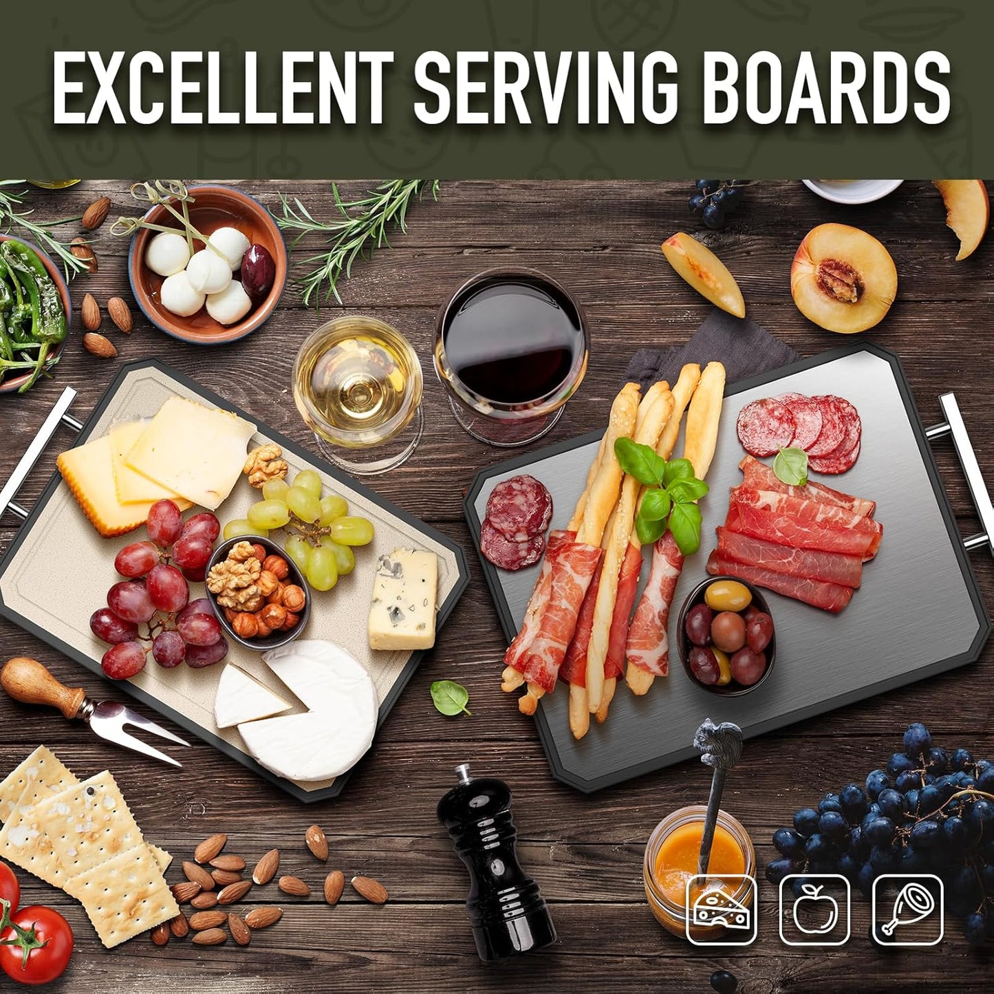 Stainless Steel Cutting Board,Non Toxic chopping for kitchen | Metal Cutting Board,Double Sided Stainless Steel/Wheat straw pp Large for meat,Dishwasher Safe [16*11Inch]