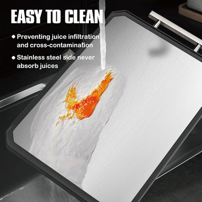 Stainless Steel Cutting Board,Non Toxic chopping for kitchen | Metal Cutting Board,Double Sided Stainless Steel/Wheat straw pp Large for meat,Dishwasher Safe [16*11Inch]