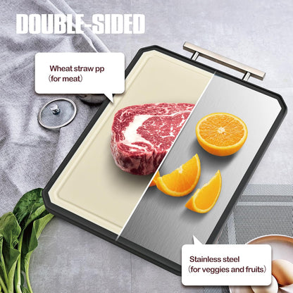 Stainless Steel Cutting Board,Non Toxic chopping for kitchen | Metal Cutting Board,Double Sided Stainless Steel/Wheat straw pp Large for meat,Dishwasher Safe [16*11Inch]