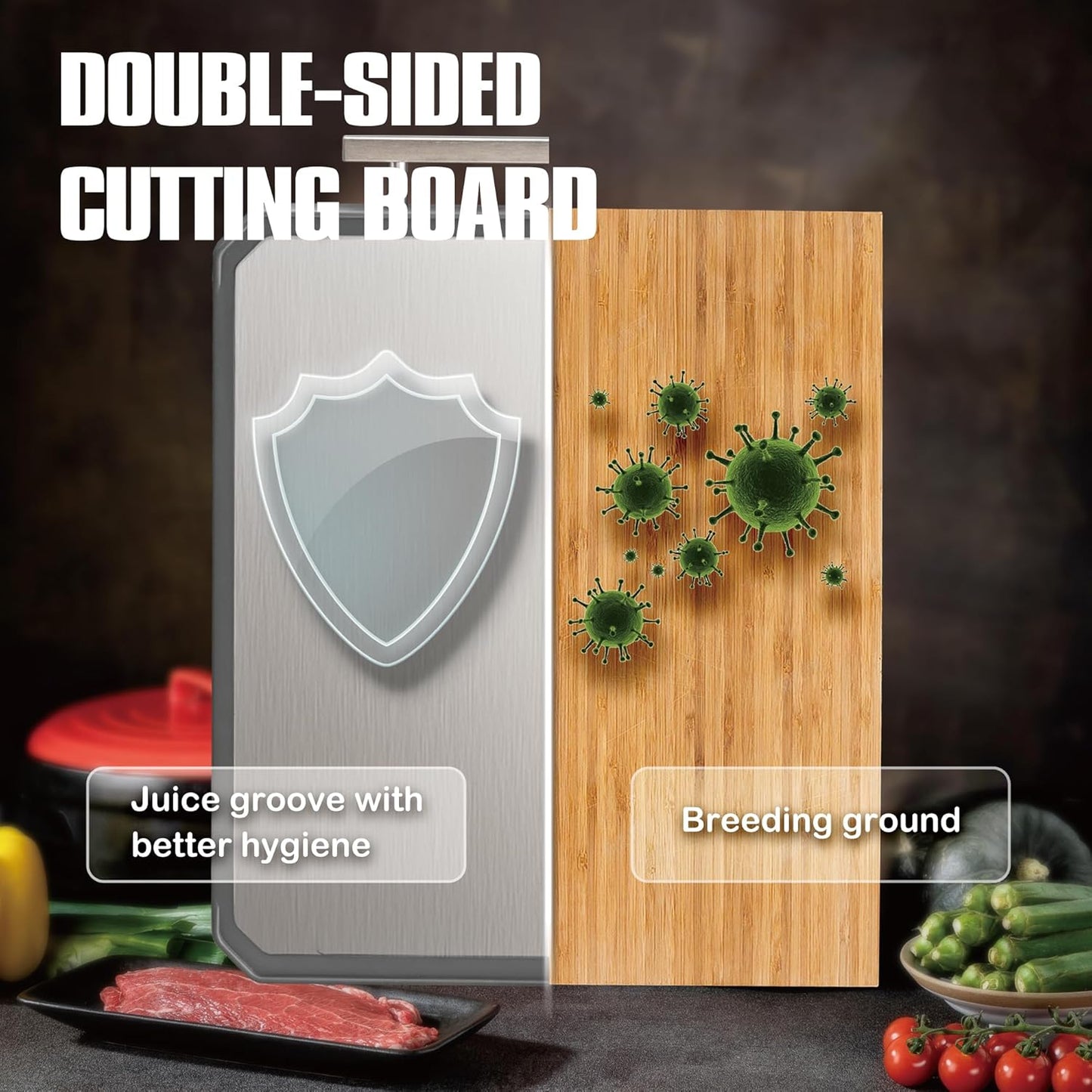 Stainless Steel Cutting Board,Non Toxic chopping for kitchen | Metal Cutting Board,Double Sided Stainless Steel/Wheat straw pp Large for meat,Dishwasher Safe [16*11Inch]