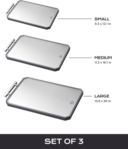 Stainless Steel Cutting Board,Non Toxic chopping for kitchen | Metal Cutting Board,Double Sided Stainless Steel/Wheat straw pp Large for meat,Dishwasher Safe [16*11Inch]
