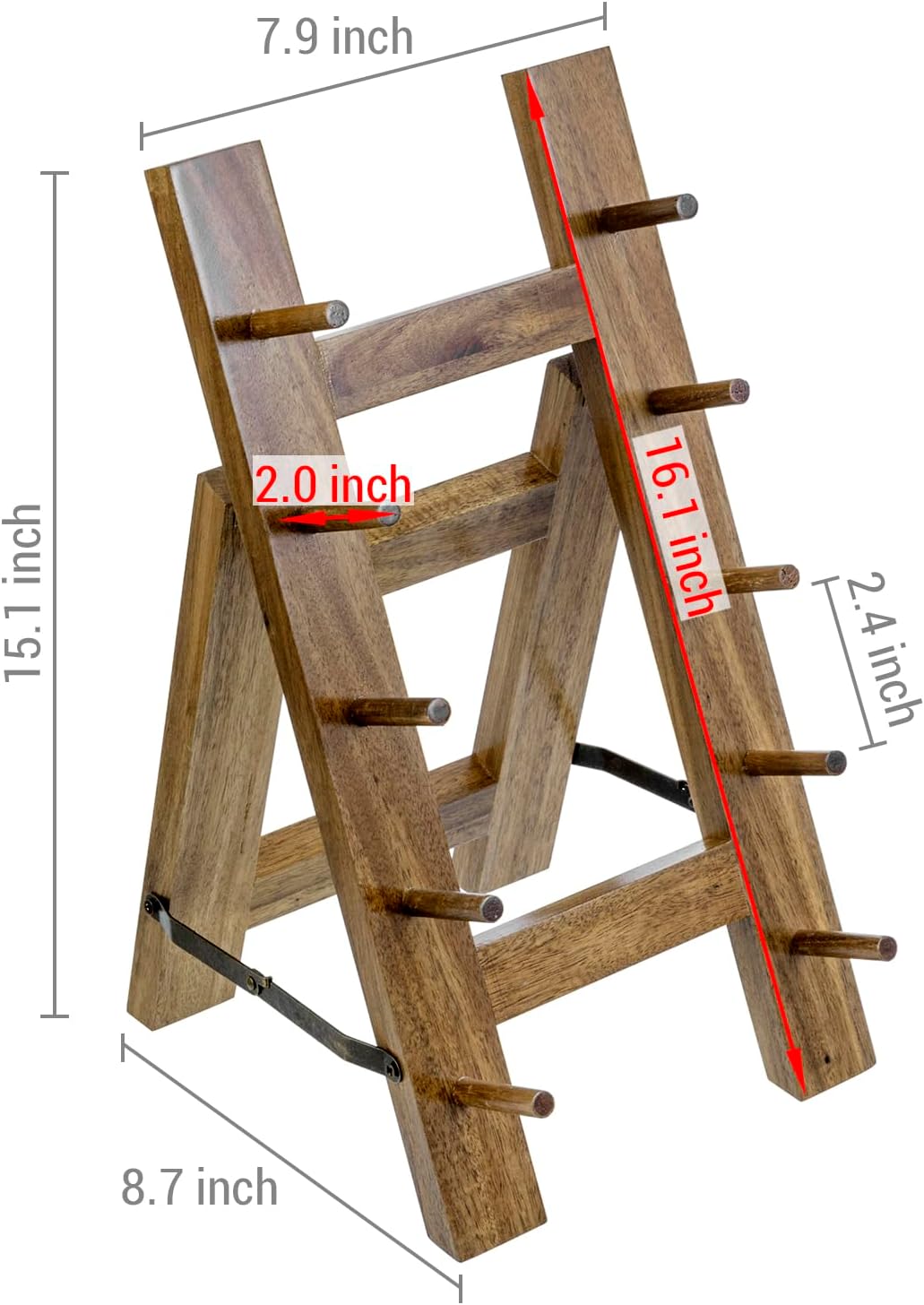 MyGift 5 Tier Premium Acacia Solid Wood Universal Kitchen Knife Holder, Foldable A-Frame Countertop Cutlery Display Stand, Chef Knives Storage Drying Rack