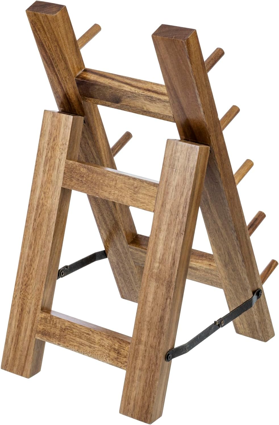 MyGift 5 Tier Premium Acacia Solid Wood Universal Kitchen Knife Holder, Foldable A-Frame Countertop Cutlery Display Stand, Chef Knives Storage Drying Rack